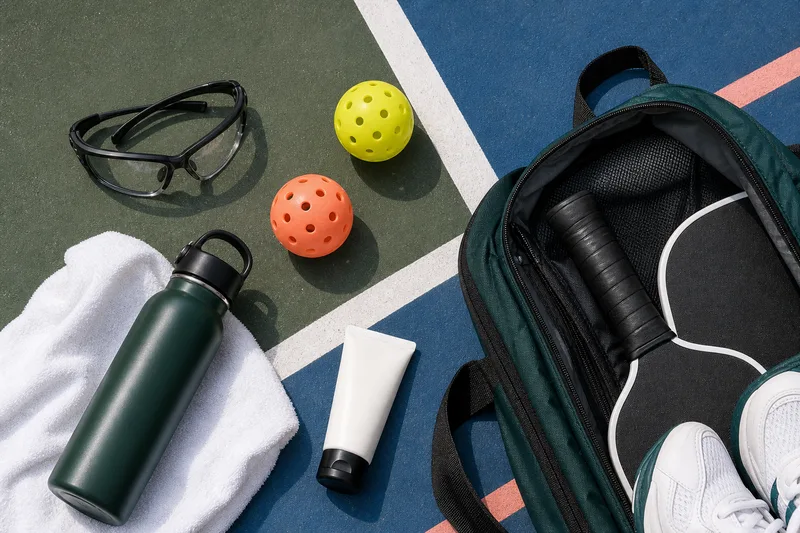 Pickleball court essentials arranged for a pre-game packing check