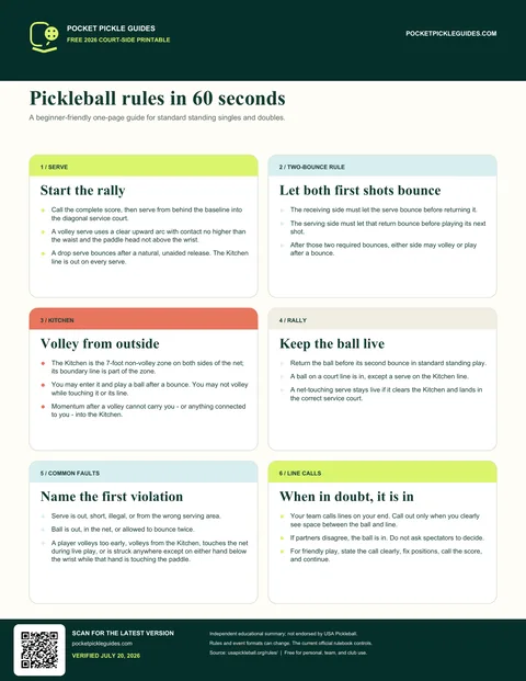 Actual one-page printable pickleball rules sheet