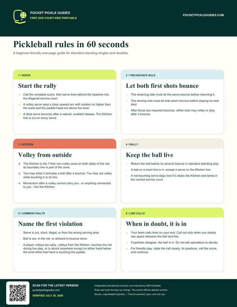Actual one-page printable pickleball rules sheet